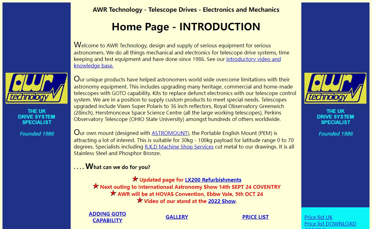 AWR Technology (Astronomy - Electronics, Motors, GOTO drives, Sidereal Clocks, Display Units)