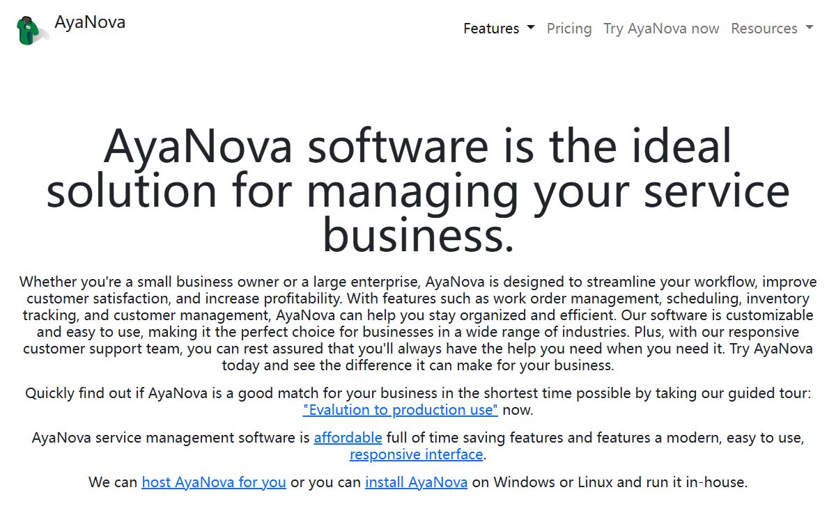 AyaNova service management software