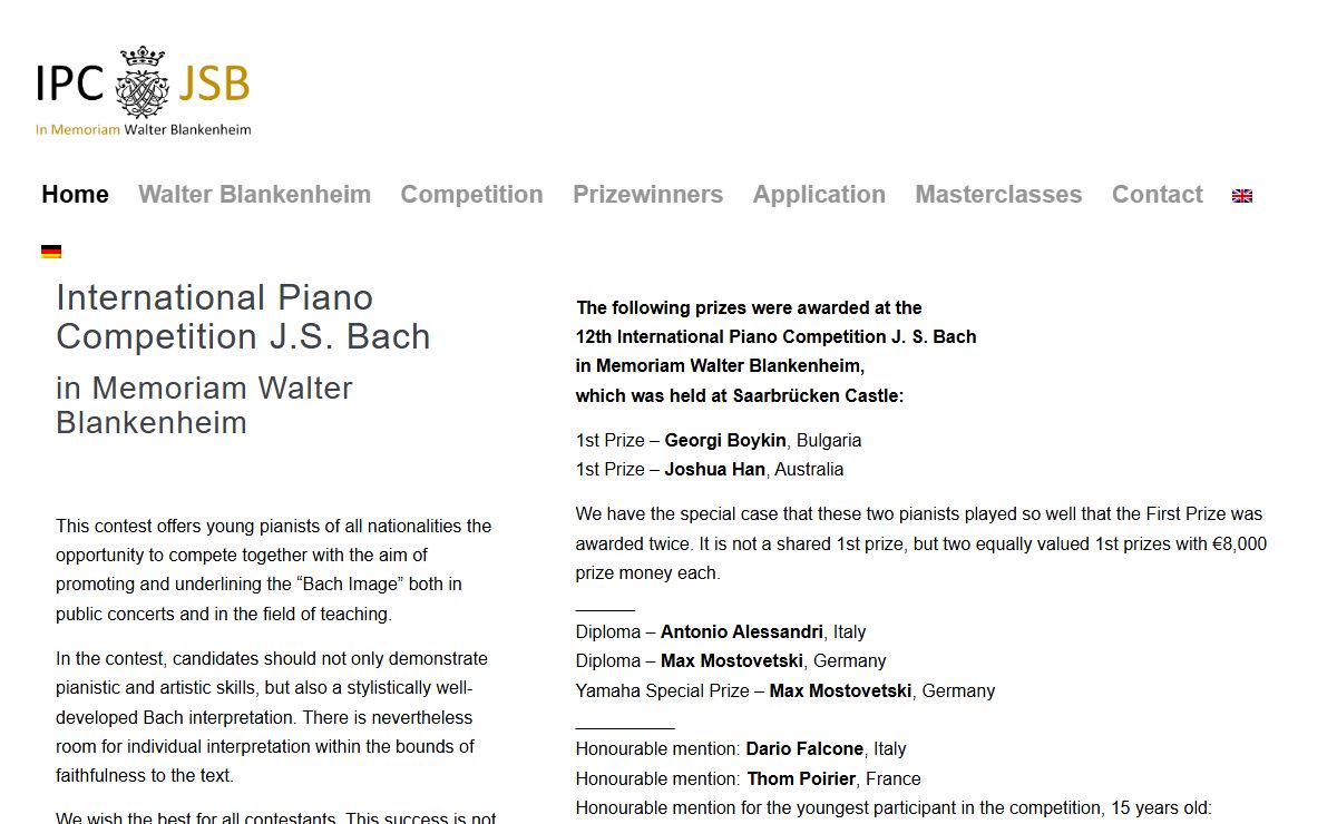 International Piano Competition Johann Sebastian Bach – in Memoriam Walter Blankenheim