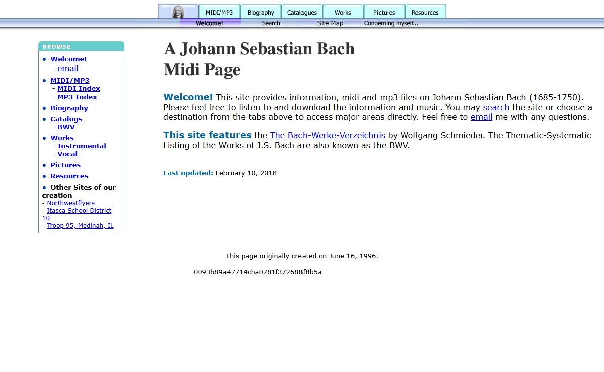 A Johann Sebastian Bach Midi Page
