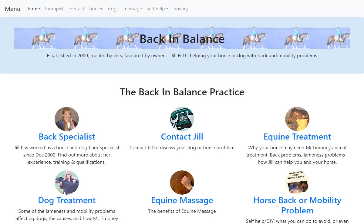 Jill Firth - Back in Balance McTimoney animal therapy for horses and dogs