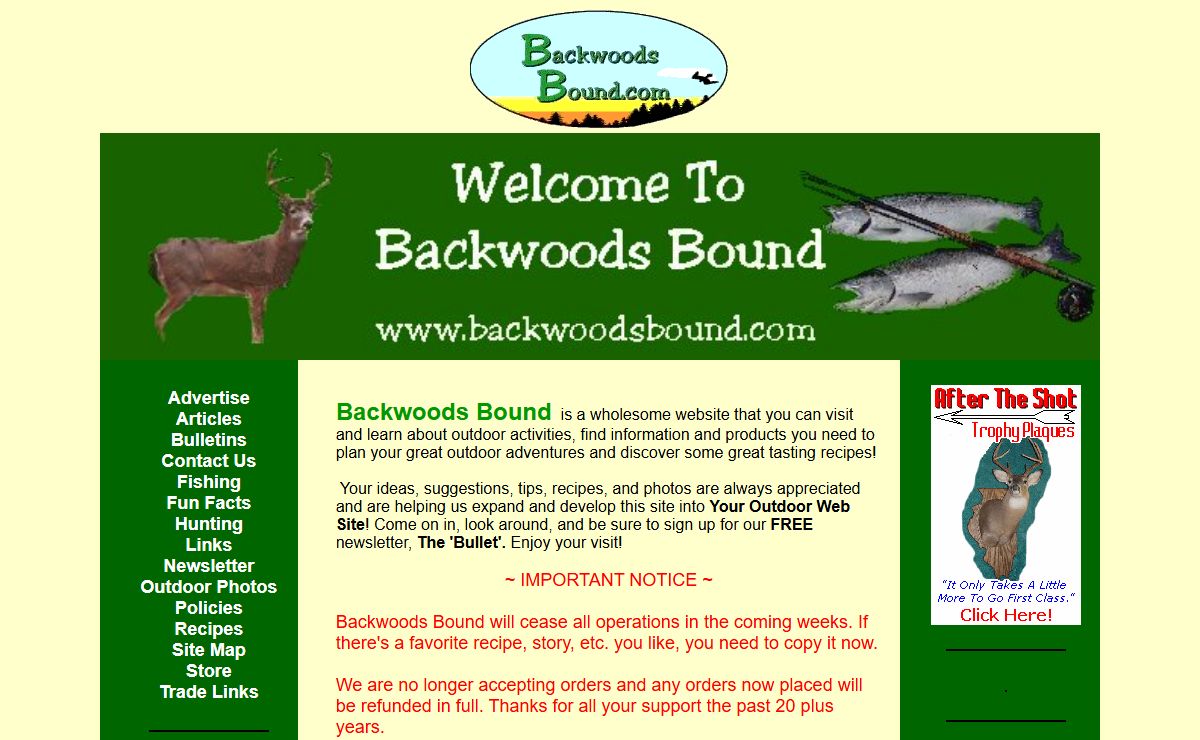 Backwoods Bound! Hunting, Fishing, Wild Game Recipes and More! CLICK HERE!