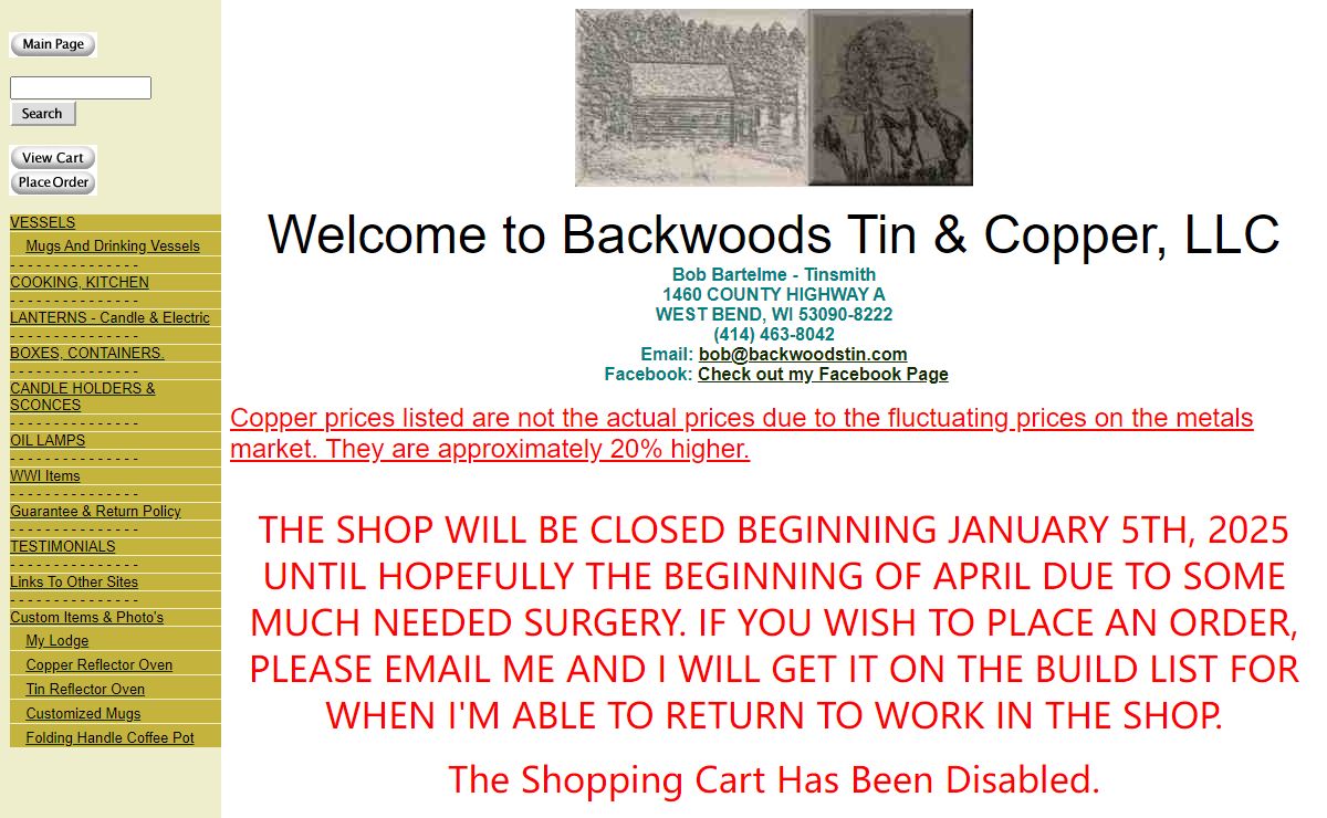 Backwoods tin & Copper, LLC Copper Boilers Muckets Coffee Pots Reflector Ovens Insulated Mugs