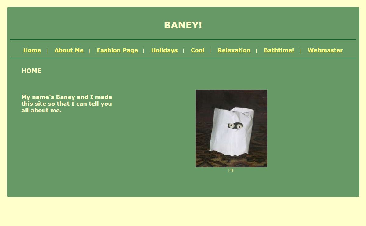 Baney's Home Page. I'm a little green frog with a big personality.
