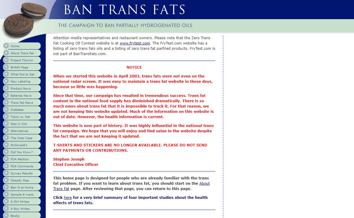 Ban Trans Fats: The Campaign to Ban Partially Hydrogenated Oils