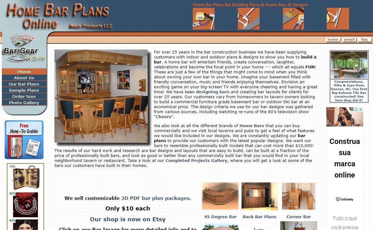 Home Bar Plans - Printable PDF Home Bar Designs
