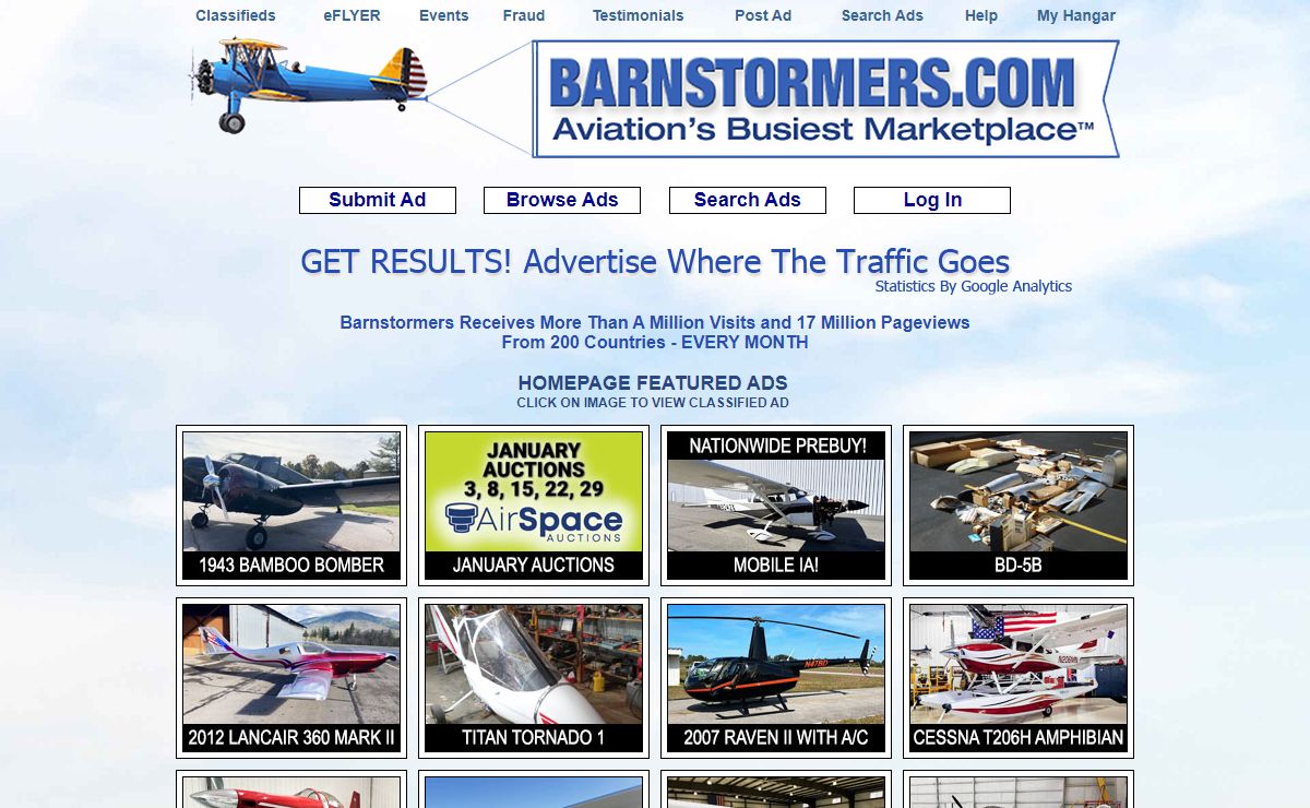 BARNSTORMERS.COM Find Aircraft & Aircraft Parts - Airplane Sale, Jets, Helicopters, Experimental, Warbirds & Homebuilt