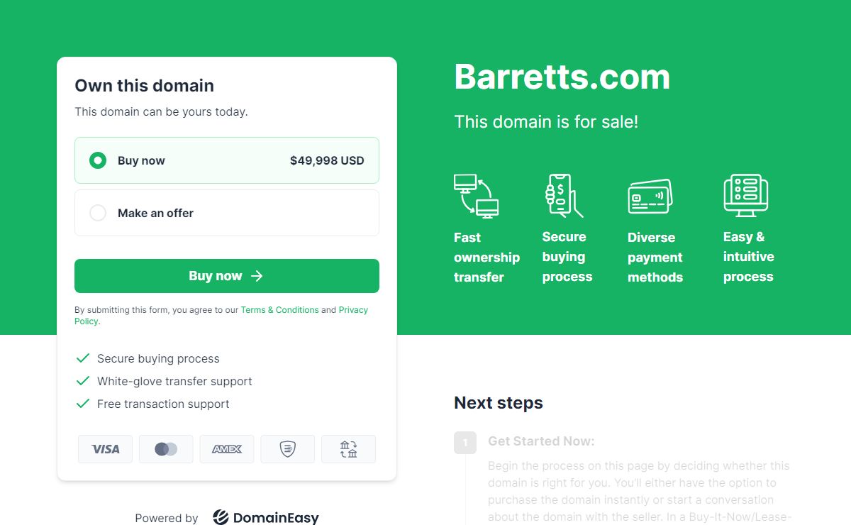 Barretts.com is for sale. Buy it today!