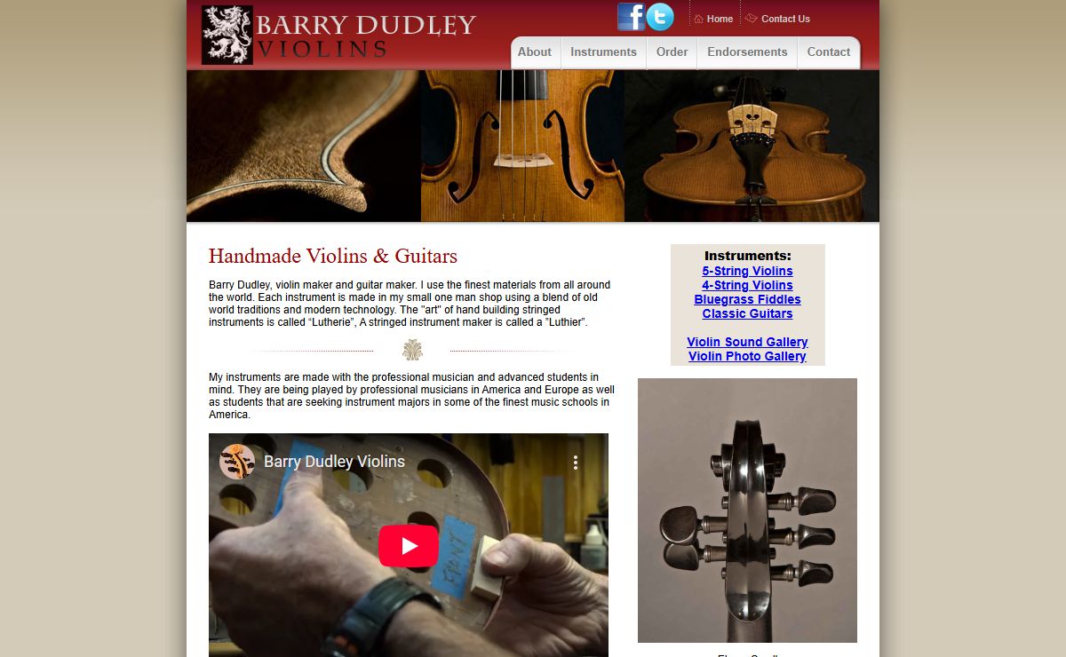 Handmade Bluegrass fiddles, 5 string violins and classical guitars - Dudley Violins