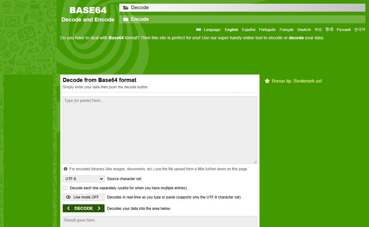 Base64 Decode and Encode - Online