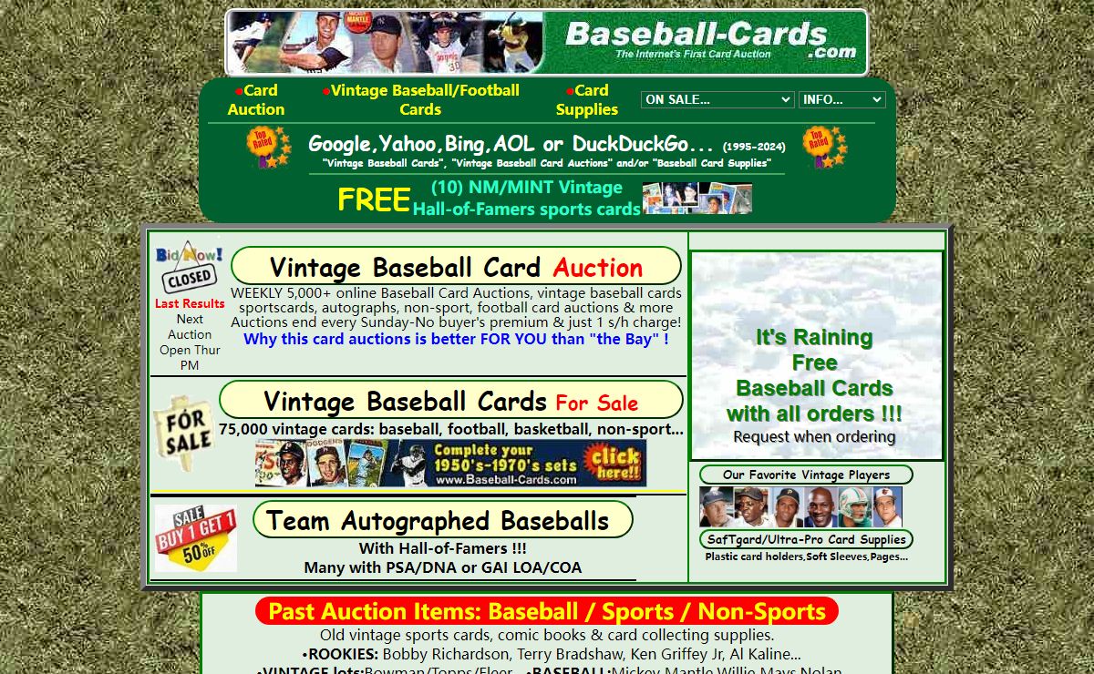 Baseball Cards Auctions old vintage Topps Values,supplies Online
