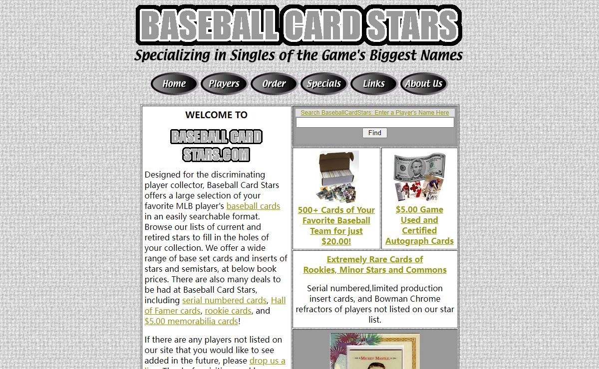 Baseball Card Stars - Buy Sports Trading Cards