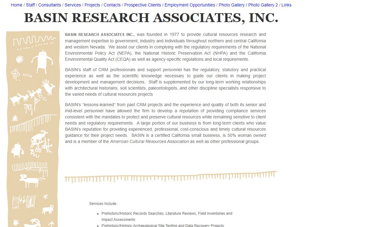 Basin Research Associates - Cultural Resource Management, Archaeology, Historic Preservation, Architectural History, Section 106, Archaeological Monitoring
