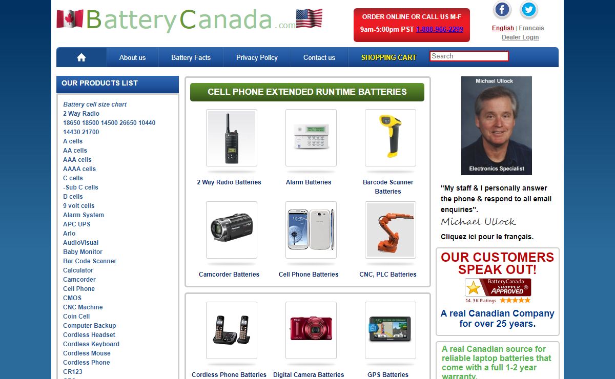 Laptop, Cell Phone, Cordless Phone batteries, from Canada
