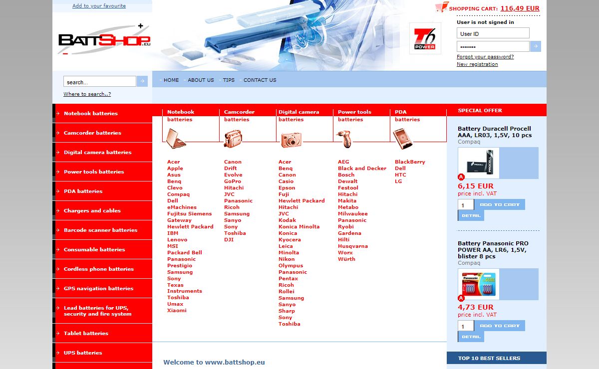 BattShop.eu - notebook batteries, digital camera batteries, camcorder batteries, PDA batteries