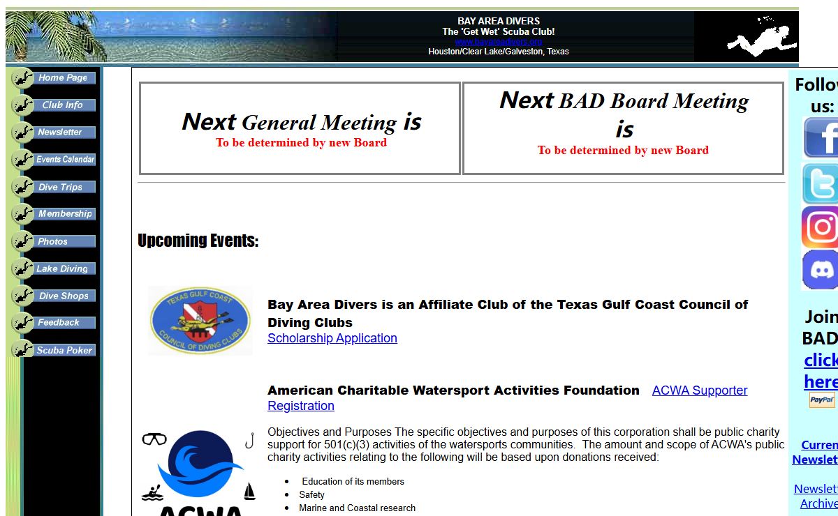 BAY AREA DIVERS SCUBA Club of Houston, Texas - Home Page