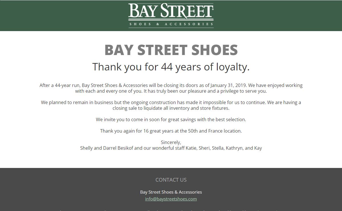 BAY STREET SHOES - Thank you for 44 years of loyalty