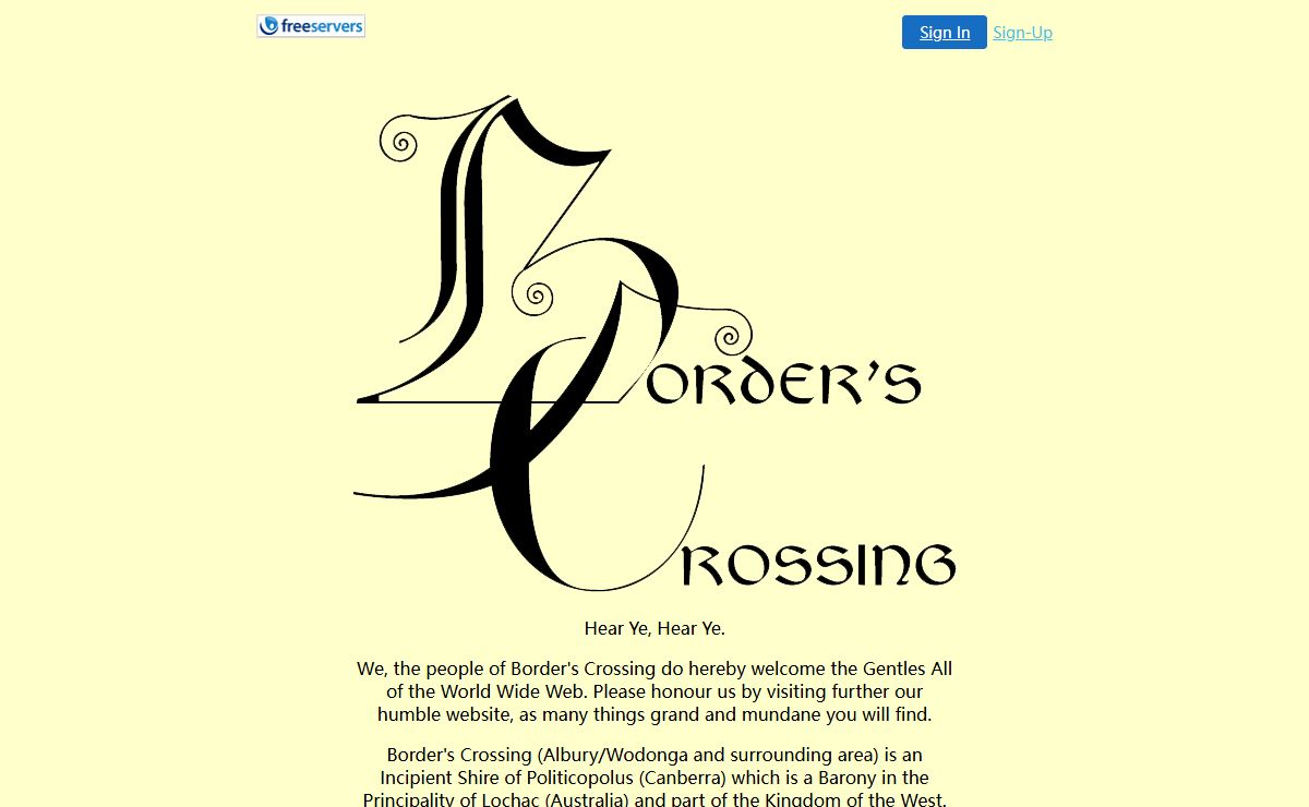 Welcome to the Border's Crossing Website - Incipient Shire of Politarchopolus