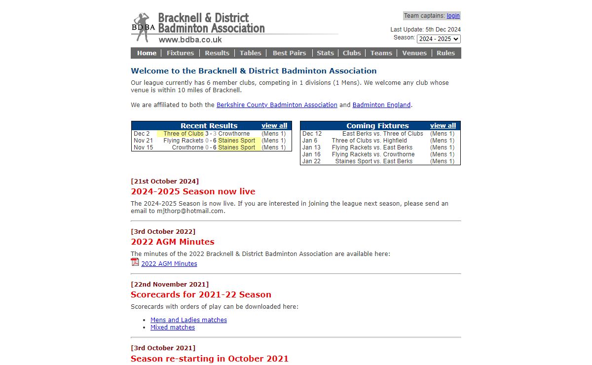 Bracknell & District Badminton Association - Home Page
