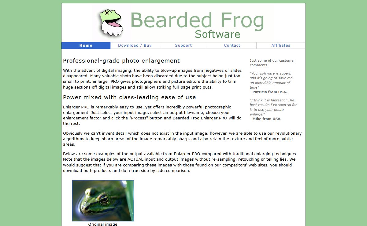 Bearded frog software - Digital photo enlargement | Home