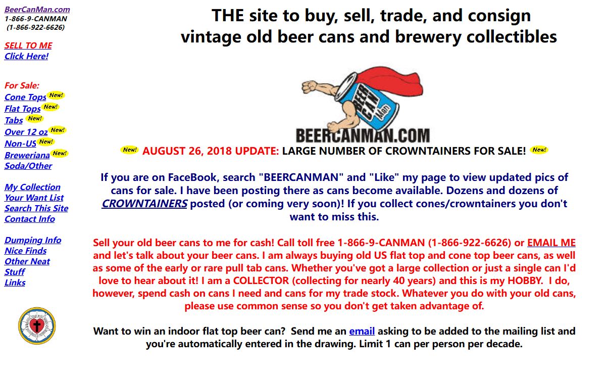 Beercanman.com - Call toll-free 1-866-9-CANMAN to discuss buying and selling vintage, old, antique beer cans