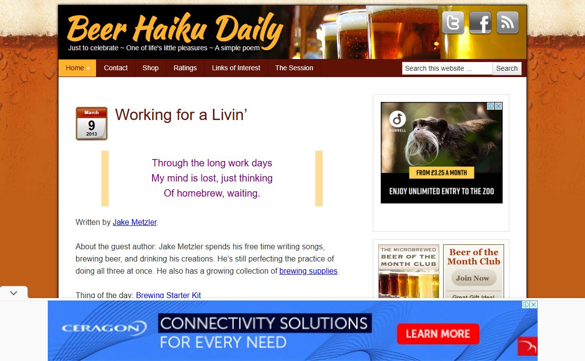 Beer Haiku Daily - Just to celebrate ~ One of life's little pleasures ~ A simple poem