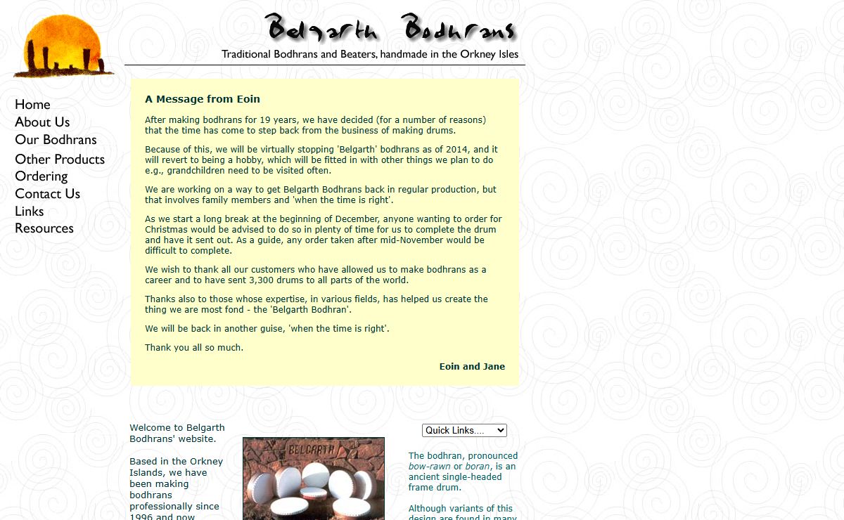Belgarth Bodhrans - Handmade Bodhrans from the Orkney Islands