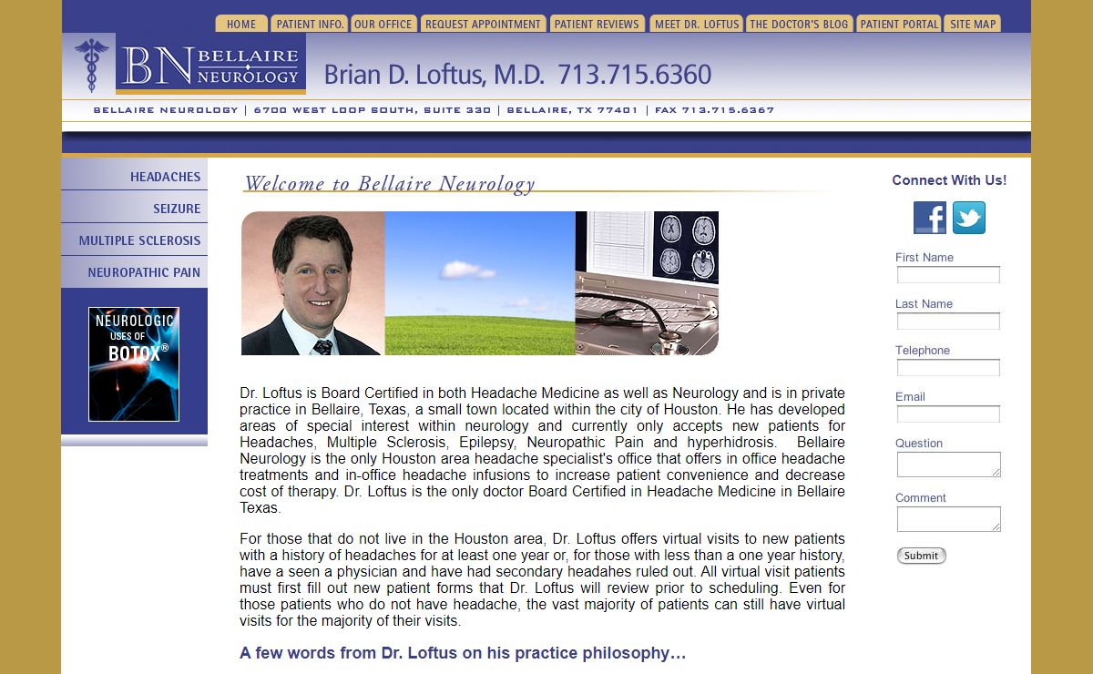Houston Neurologist (Bellaire) Specializing in Migraine Headaches, Seizures, Multiple Sclerosis and Dystonia.