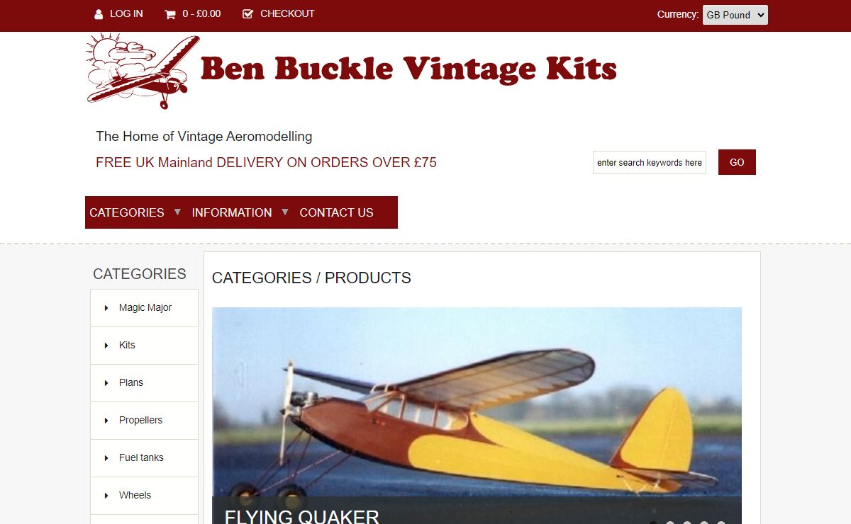 Ben Buckle Kits, Classic Vintage Aeromodeling Kits, Plans and Accessories