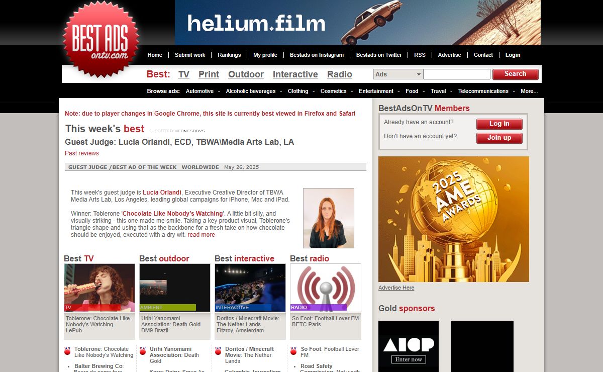Best ads: TV, Print, Outdoor, Interactive, Radio