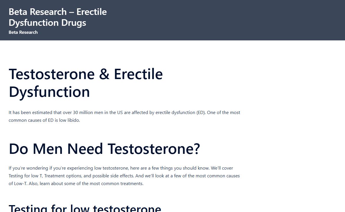 Testosterone & Erectile Dysfunction - Beta Research - Erectile Dysfunction Drugs