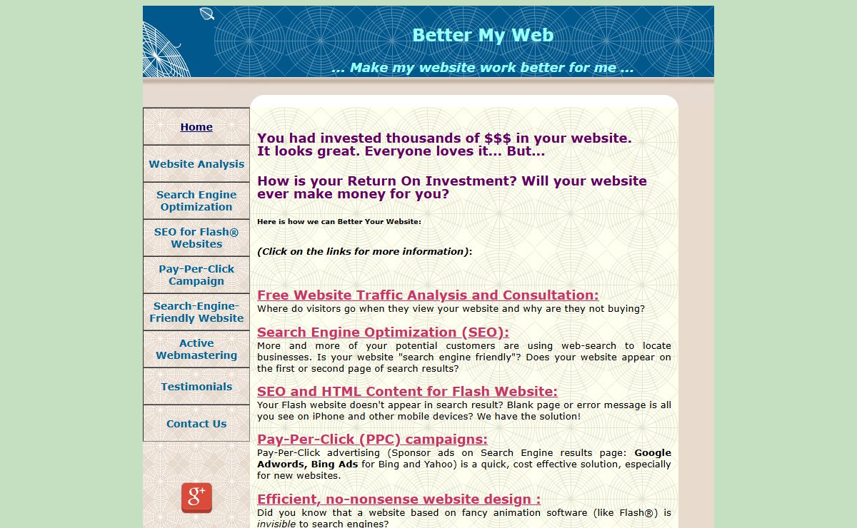 BetterMyWeb: Search Engine Optimization, Flash Websites SEO, Pay-Per-Click (PPC) Campaigns.