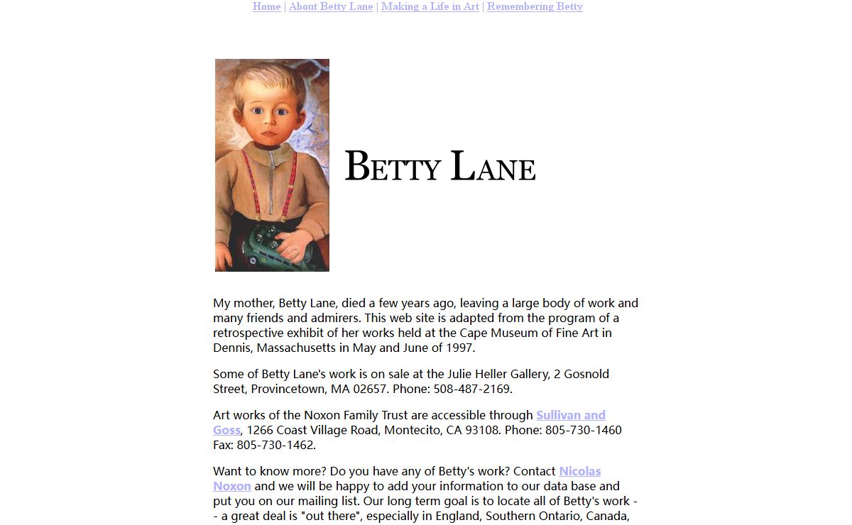 Betty Lane (1907-1996): A biography featuring paintings, water colors and drawings by this notable woman artist including portraits and landscapes of France, England, Canada, Maine and Cape Cod.