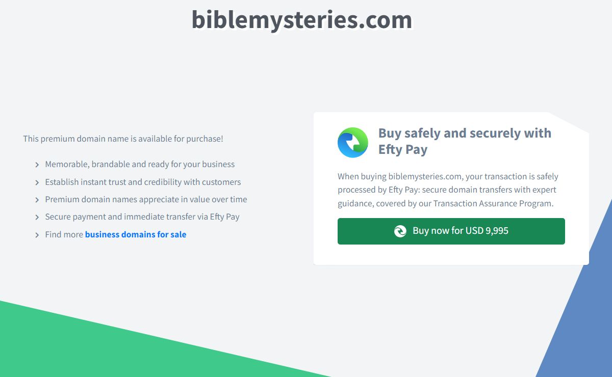 biblemysteries.com domain name is for sale. Inquire now.