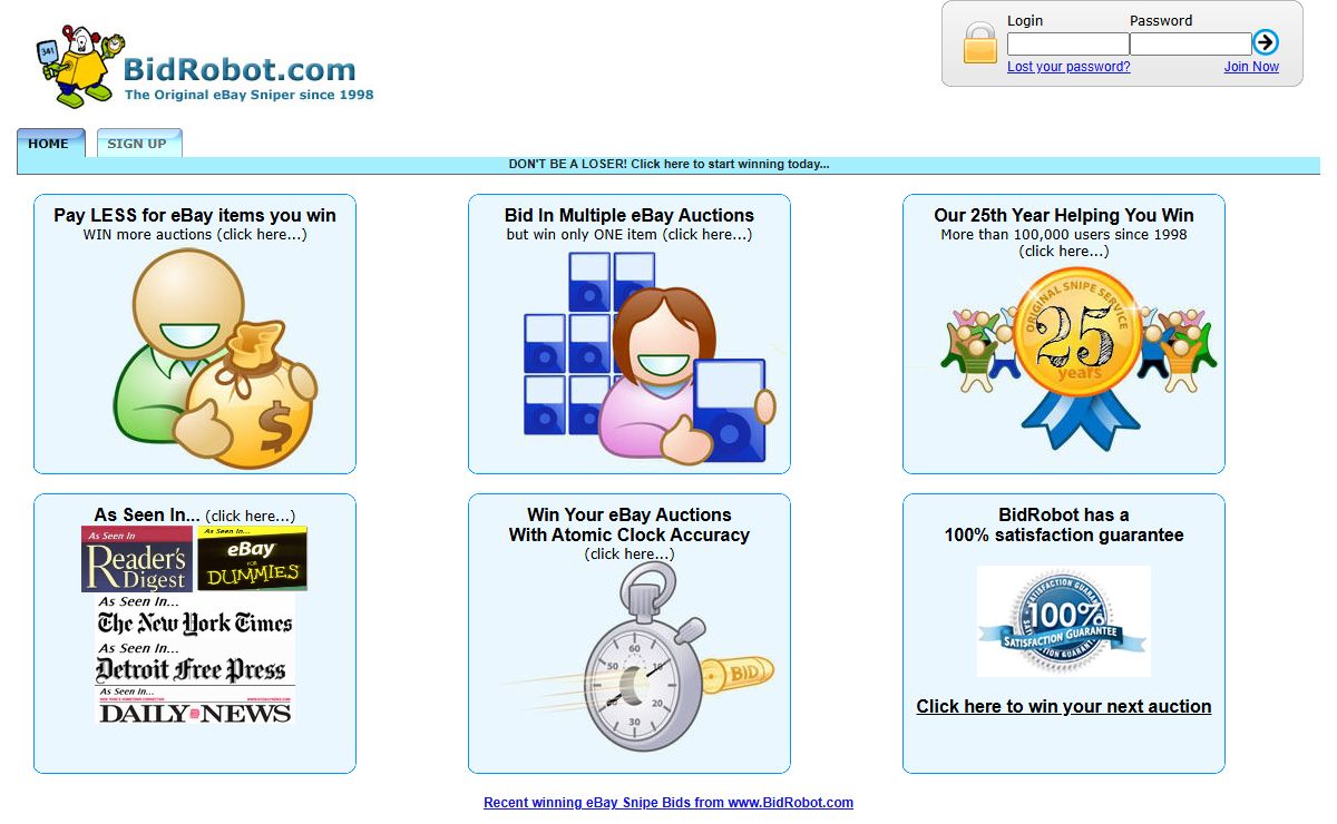 BidRobot : Original eBay Auction Sniper Since 1998 Will Snipe Online Auctions. Sniping wins more auctions.