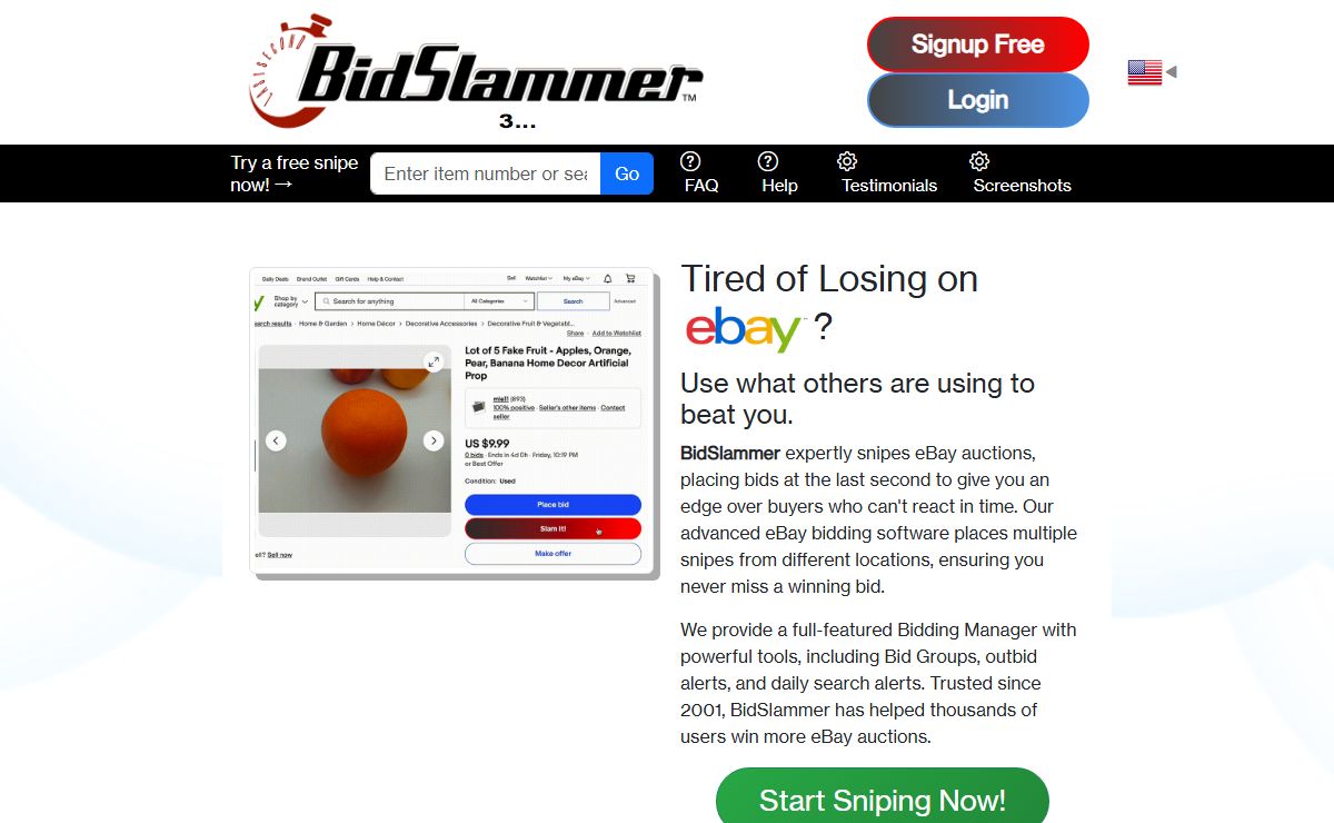 BidSlammer: Free eBay Sniping Service and Bidding Manager