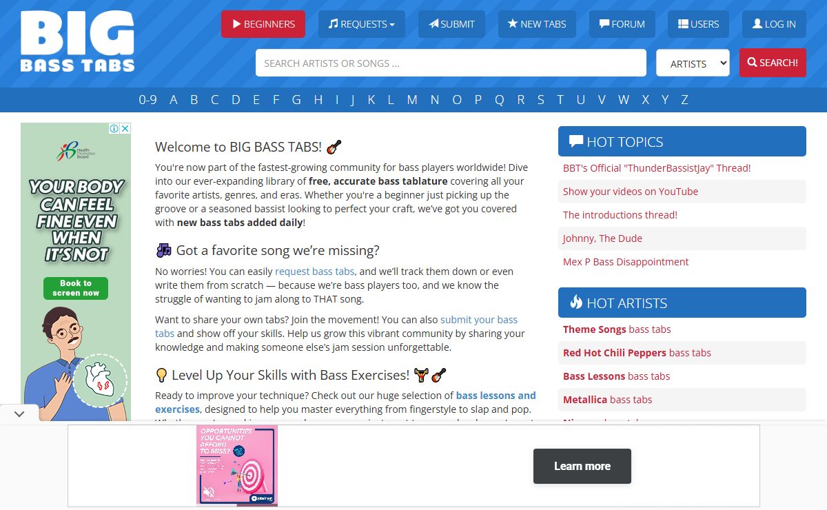 BASS TABS - Big Bass Tabs - Free and Accurate Bass Tablature!