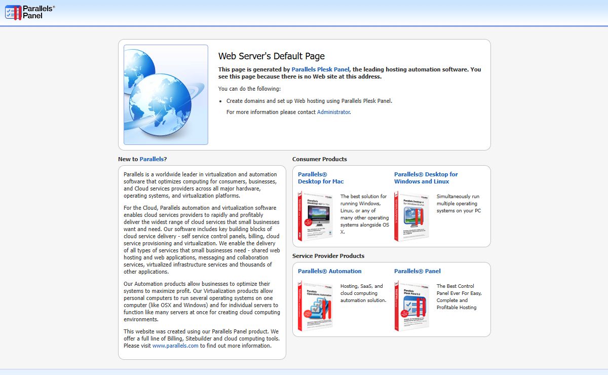 Default Parallels Plesk Panel Page