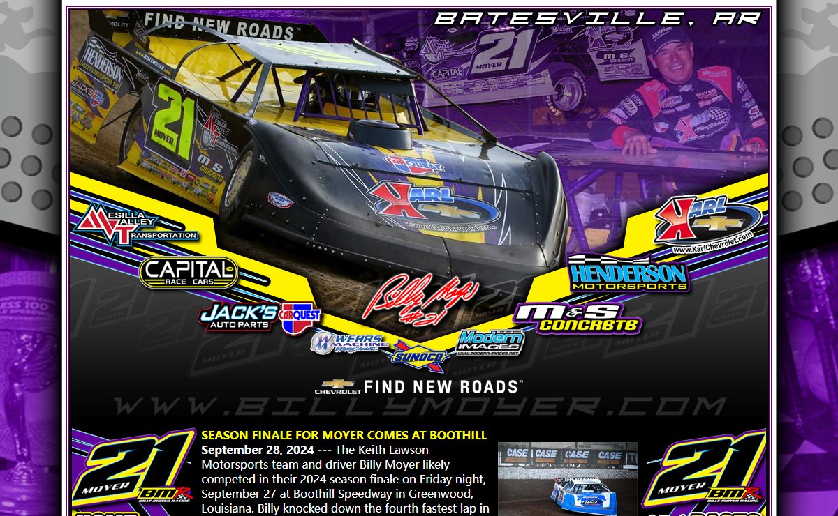 Billy Moyer Racing | Batesville, AR | Welcome to the Internet Home of Dirt Late Model Hall of Famer Billy Moyer