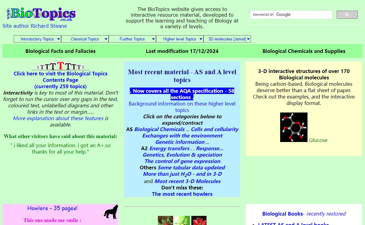 BioTopics Website - Main Index Front Page
