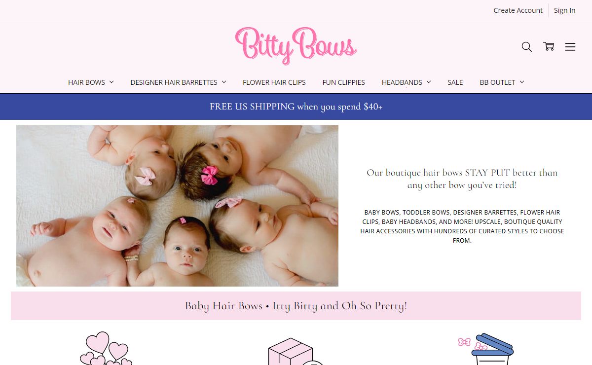 Baby Hair Bows + No-Slip Clips for Fine Hair. Bitty Bows