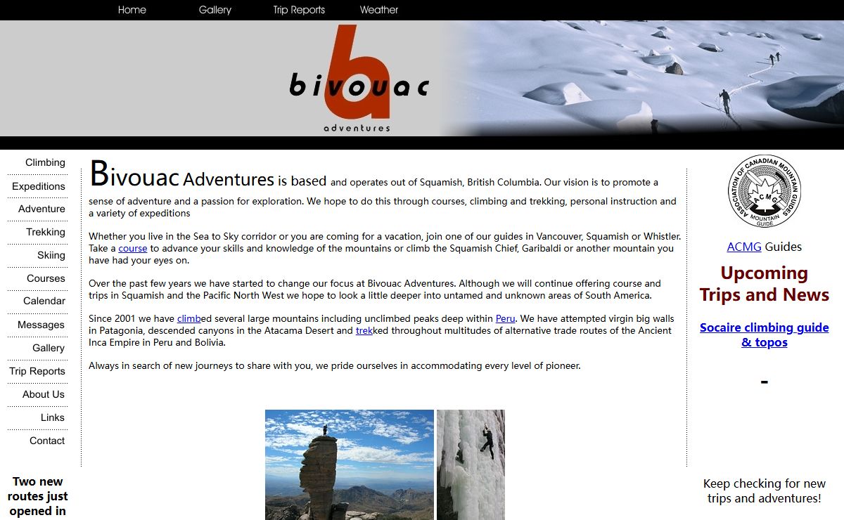 Bivouac Adventures, Squamish rock mountain and ice guiding and instruction
