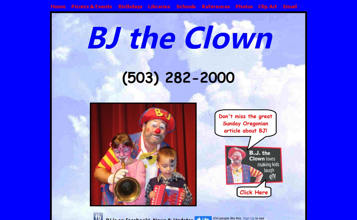 Home Page for BJ the Clown: Portland, Vancouver, Beaverton, Tigard, Hillsboro, Tualatin, Lake Oswego, Milwaukie, Gresham, Camas, Oregon City, Willsonville, Canby, Salem. Best Clown. Best Clowns.