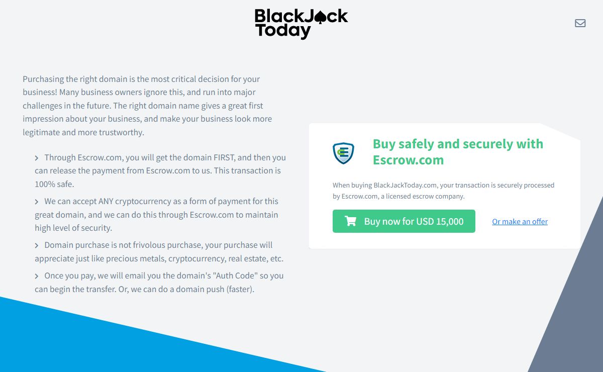BlackJackToday.com domain name is for sale. Inquire now.