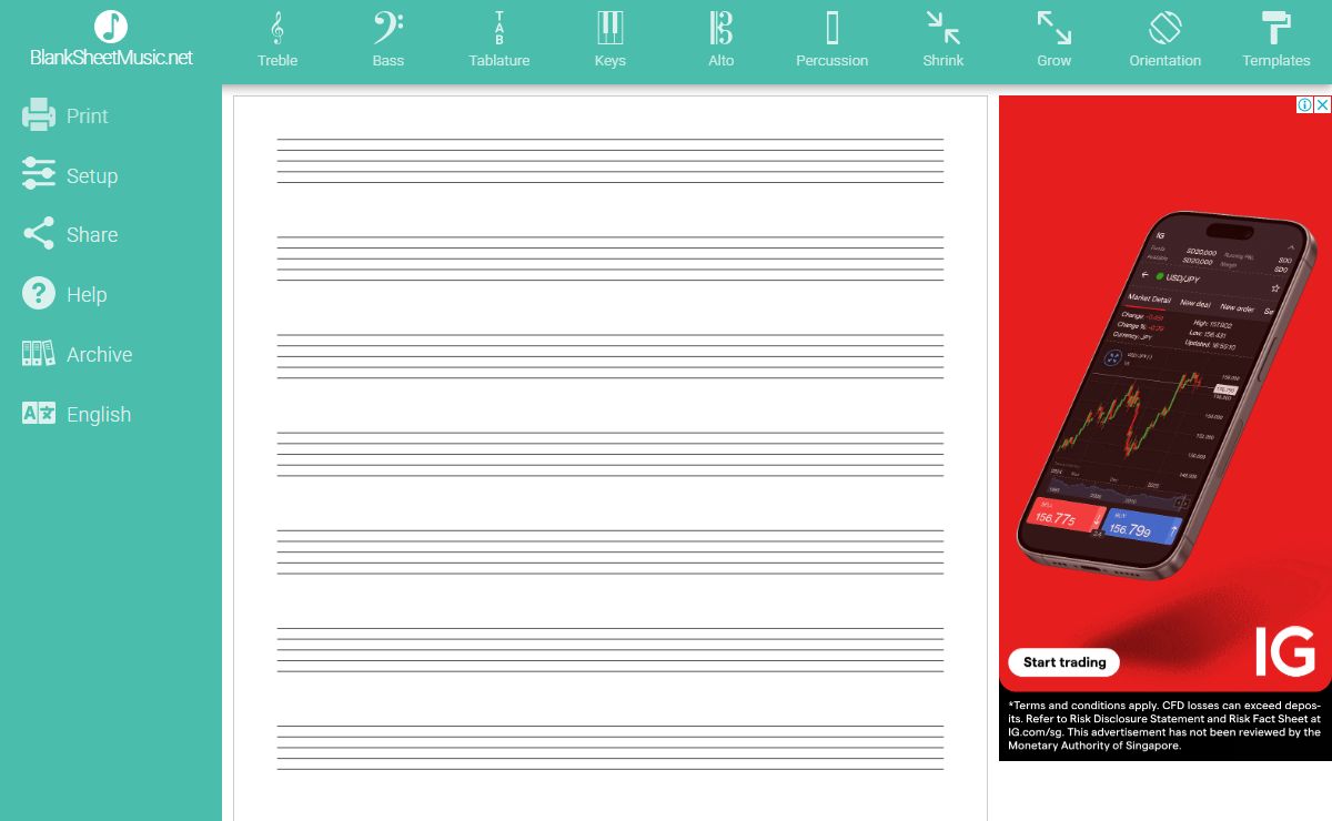 Free printable staff paper @ Blank Sheet Music .net