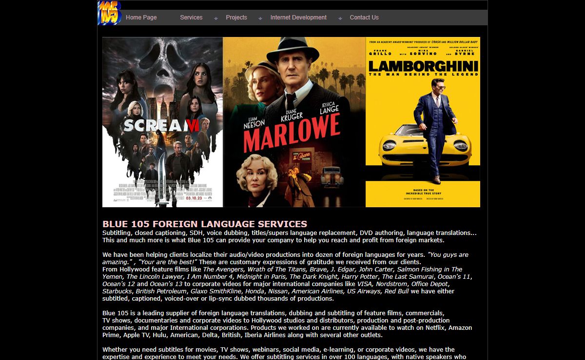 Blue 105 Subtitling, Voice Dubbing, Captioning, Translations