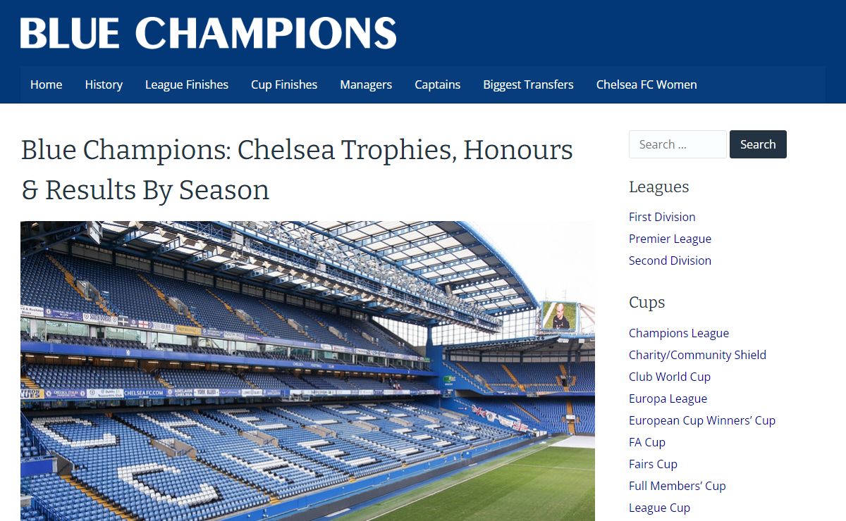 Blue Champions – Chelsea Trophies, Honours & Results By Season