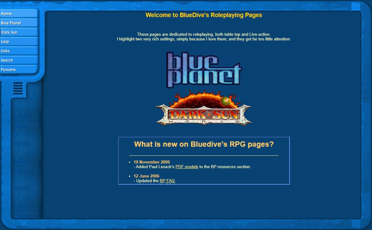 BlueDive's Roleplaying Pages