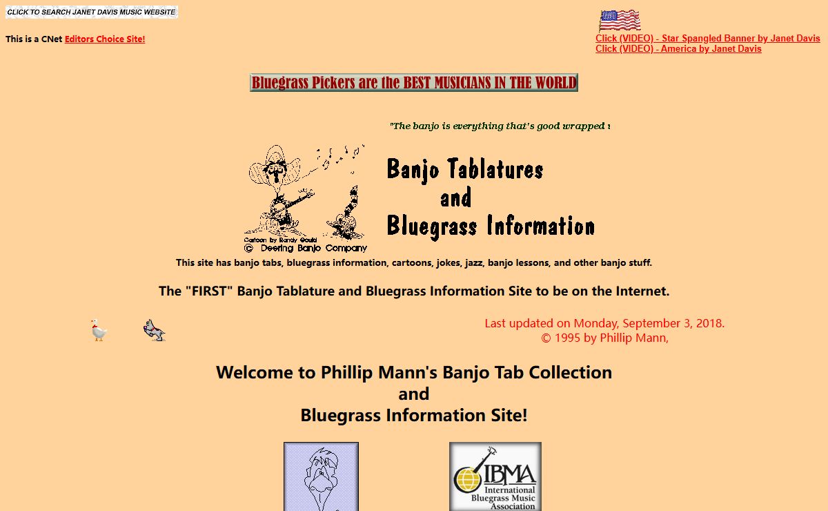 Banjo Tablatures and Bluegrass Information - By Phillip Mann. The "FIRST" Banjo Tablature and Bluegrass Information Site on the Internet.