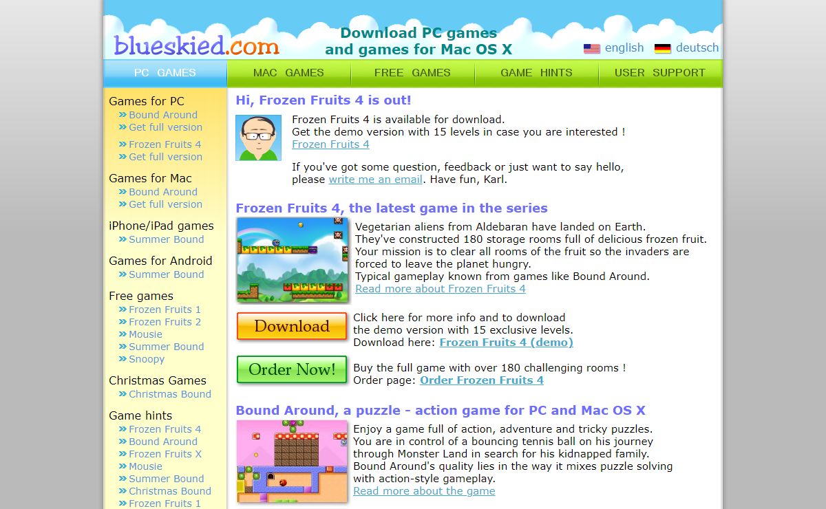 Blueskied.com - Home of the games Frozen Fruits, Bound Around, Summer Bound, Christmas Bound